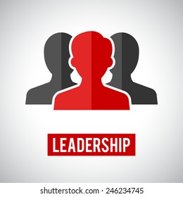 Working together team with leader and with text leadership 