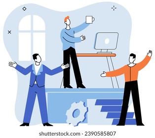 Working together. Vector illustration. Coworking spaces provide opportunities for cross-pollination ideas and collaboration Creativity fuels innovation, propelling businesses forward Social Social