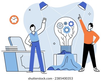 Working together. Vector illustration. Social connections and friendships in workplace enhance collaboration and employee satisfaction Interactive communication channels strengthen teamwork