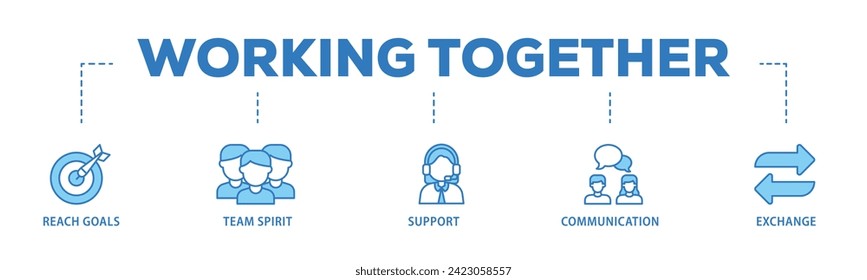 Working together web banner icon vector illustration concept consists of collaboration, reach goals, team spirit, support, communication, and exchange icon live stroke and easy to edit