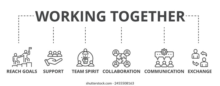 Trabajar juntos icono de Anuncio de Web concepto de Ilustración vectorial para la gestión del equipo con la colaboración, alcanzar objetivos, espíritu de equipo, Asistencia, comunicación e intercambio icono.