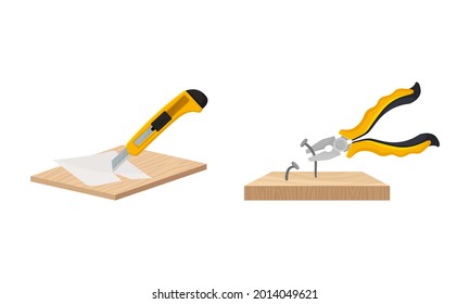 Herramienta de trabajo y equipo para reparación y construcción en el conjunto de vectores de la casa