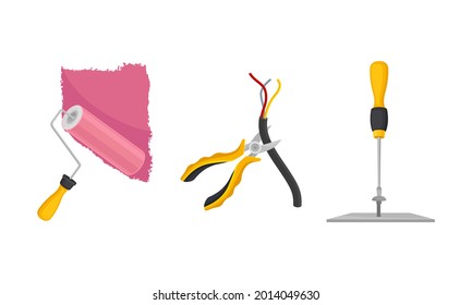 Working Tool and Equipment for Repair and Construction in the House Vector Set