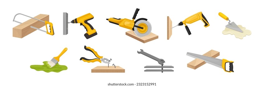 Herramienta de trabajo y equipo para reparación y construcción en el conjunto de vectores de la casa