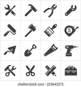 Working Tool and instrument icons white. Vector design element
