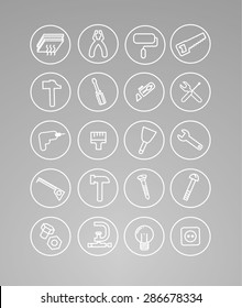 Working Tool and instrument icons white. Vector design element. flat outline icons set.