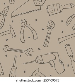 Working tools cartoon vector seamless pattern