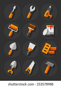 Working tools for construction and repair flat icons set. Eps10 vector illustration
