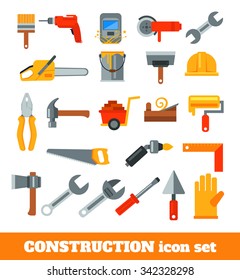 Working tools for construction and repair. Vector flat icon illustration