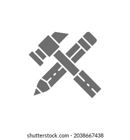 Working tools, hammer with pencil grey icon.