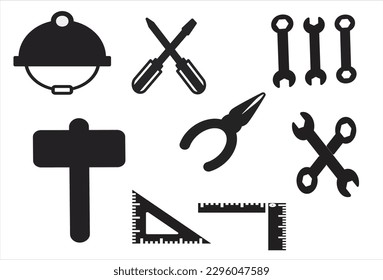 Working tools icon. Tools silhouette. Repair and construction tools collection. Vector illustration