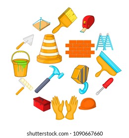 Working tools icons set in cartoon style. Construction elements set collection vector illustration