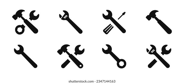 Working Tools Icons. Tool icon set. Instrument signs collection. Service icons set. Hammer screwdriver spanner symbols.  EPS 10