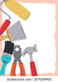 herramientas de trabajo pincel, martillo y llave