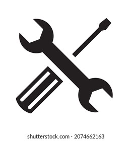 Destornillador y llave para reparación o símbolo de soporte. Icono simple aislado en fondo blanco
