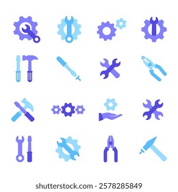 Working tools set. Isolated work tool icon. Repair equipment. Toolbox vector set. Wrench and spanner sign. Hummer and screwdriver symbol.