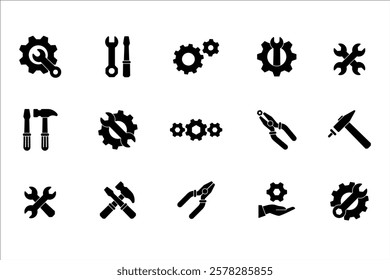 Working tools set. Isolated work tool icon. Repair equipment. Toolbox vector set. Wrench and spanner sign. Hummer and screwdriver symbol.