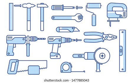 Working tools set. Linear icons of mechanical tools. Vector illustration.