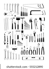 Working tools set on white background. Isolated vector illustration