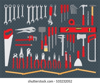 Working tools set. Repair and construction tools. Do it yourself tools. Flat vector illustration