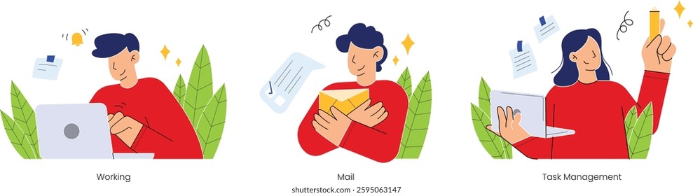 Working topics - Modern Outlined Flat Vector Concept Illustrations Set