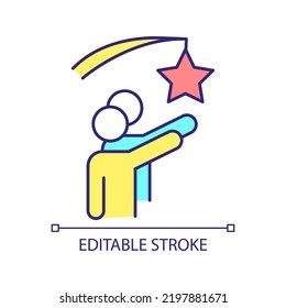 Working towards common goal RGB color icon. Career aspirations. Sharing same dream. Fulfilling desires. Isolated vector illustration. Simple filled line drawing. Editable stroke. Arial font used