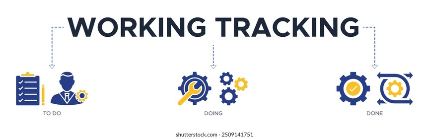 Working tracking banner website icons vector illustration concept of with icons of to do, doing, done, effective tools, management, agile project, visualize work