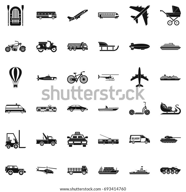 Working\
transport icons set. Simple style of 36 working transport vector\
icons for web isolated on white\
background