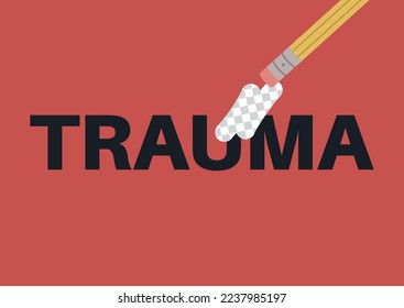 Working with trauma, a pencil eraser removing a word, a psychotherapy session