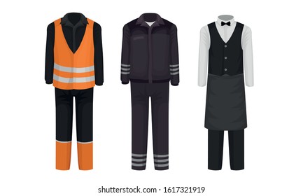 Working Uniform Vector Set. Wear and Clothing Suit for Different Occupation Collection