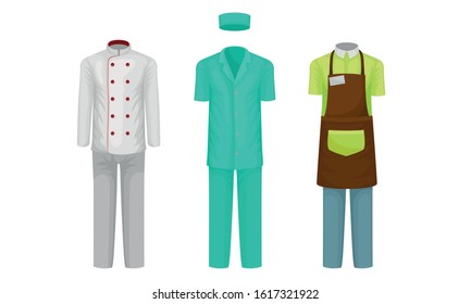Working Uniform Vector Set. Wear and Clothing Suit for Different Occupation Collection