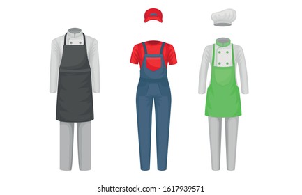 Working Uniform Vector Set. Wear and Clothing Suit for Different Occupation Collection