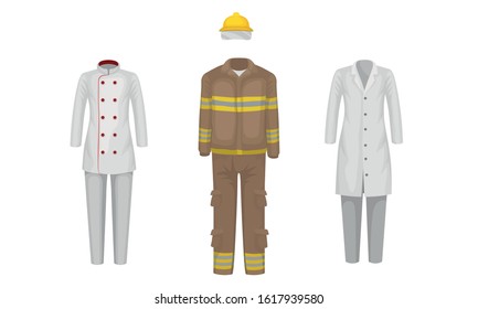 Working Uniform Vector Set. Wear and Clothing Suit for Different Occupation Collection