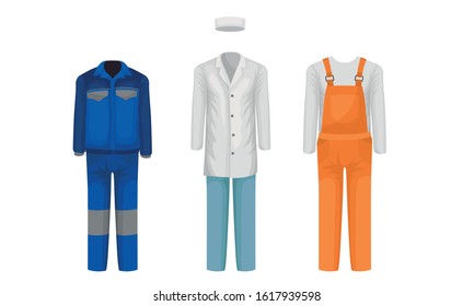 Working Uniform Vector Set. Wear and Clothing Suit for Different Occupation Collection