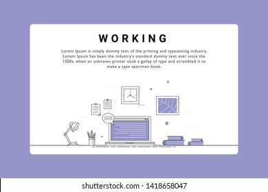 working vector illustration.  landing page. laptop vector design