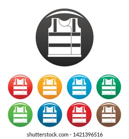 Working vest icons set 9 color vector isolated on white for any design