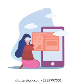 Trabajar con gafas de realidad virtual ilustración vectorial de concepto plana