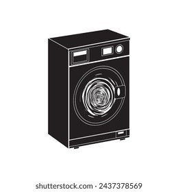 A working washing machine with a rotating drum. Vector illustration.