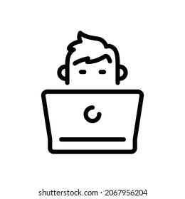 Working, watching, gaming on laptop line flat vector icon for mobile application, button and website design. Illustration isolated on white background. EPS 10 design, logo, app, infographic. 