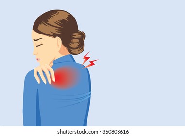 Working woman in blue suit touching her back because her have back pain