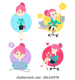 Working woman cartoon set
