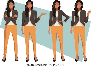 personaje de mujer trabajadora en diferentes poses conjunto de estilo indiano vectorial