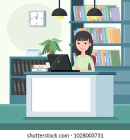 working woman character use computer laptop in office room