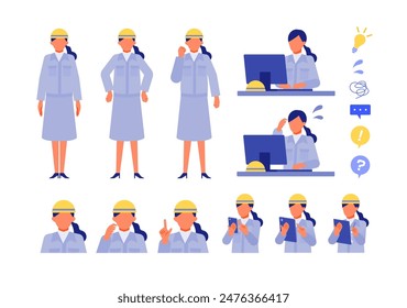 Working Woman. Concept for Problem Solving. Woman cartoon character head collection set. People face profiles avatars and icons. Close up image of Problem Solving Woman. Vector flat illustration.