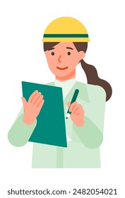 Working Woman. Concept for Problem Solving. Woman cartoon character. People face profiles avatars and icons. Close up image of Woman writing. Vector flat illustration.