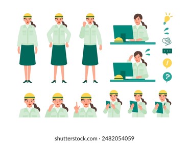 Working Woman. Concept for Problem Solving. Woman cartoon character head collection set. People face profiles avatars and icons. Close up image of Problem Solving Woman. Vector flat illustration.