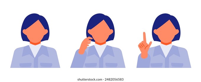 Mujer Trabajadora. Concepto para la resolución de problemas. Personaje de dibujos animados. Personas cara perfiles avatares e iconos. Primer plano de la Imagen de la mujer que resuelve problemas. Ilustración plana de Vector.