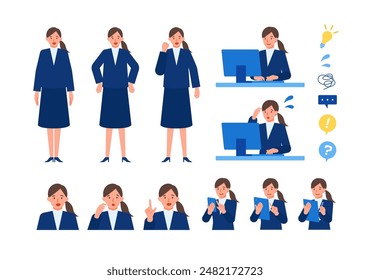 Working Woman. Concept for Problem Solving. Woman cartoon character head collection set. People face profiles avatars and icons. Close up image of Problem Solving Woman. Vector flat illustration.
