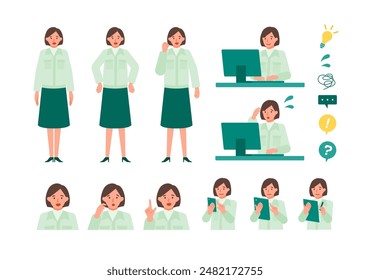 Working Woman. Concept for Problem Solving. Woman cartoon character head collection set. People face profiles avatars and icons. Close up image of Problem Solving Woman. Vector flat illustration.