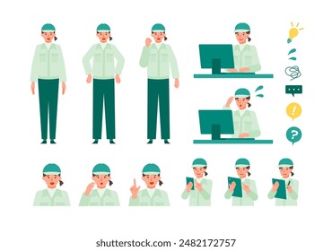 Working Woman. Concept for Problem Solving. Woman cartoon character head collection set. People face profiles avatars and icons. Close up image of Problem Solving Woman. Vector flat illustration.
